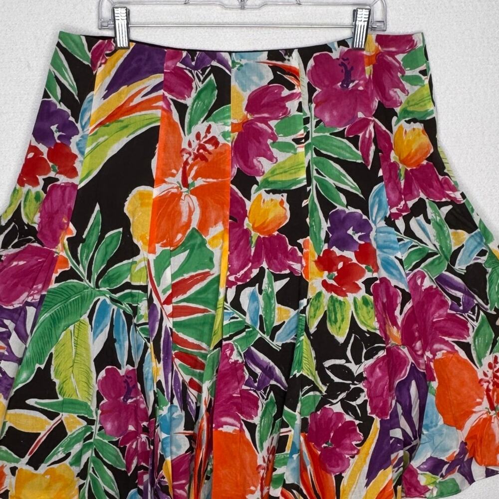 Lauren Ralph Lauren 2000s Floral Cotton Pleated Skirt Black Multicolor Size 14 - Picture 14 of 14
